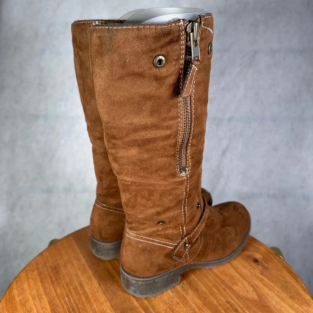 Lower East Side Tall Boots Women 8 Brown Good Faux Suede Harness Shearling Lined